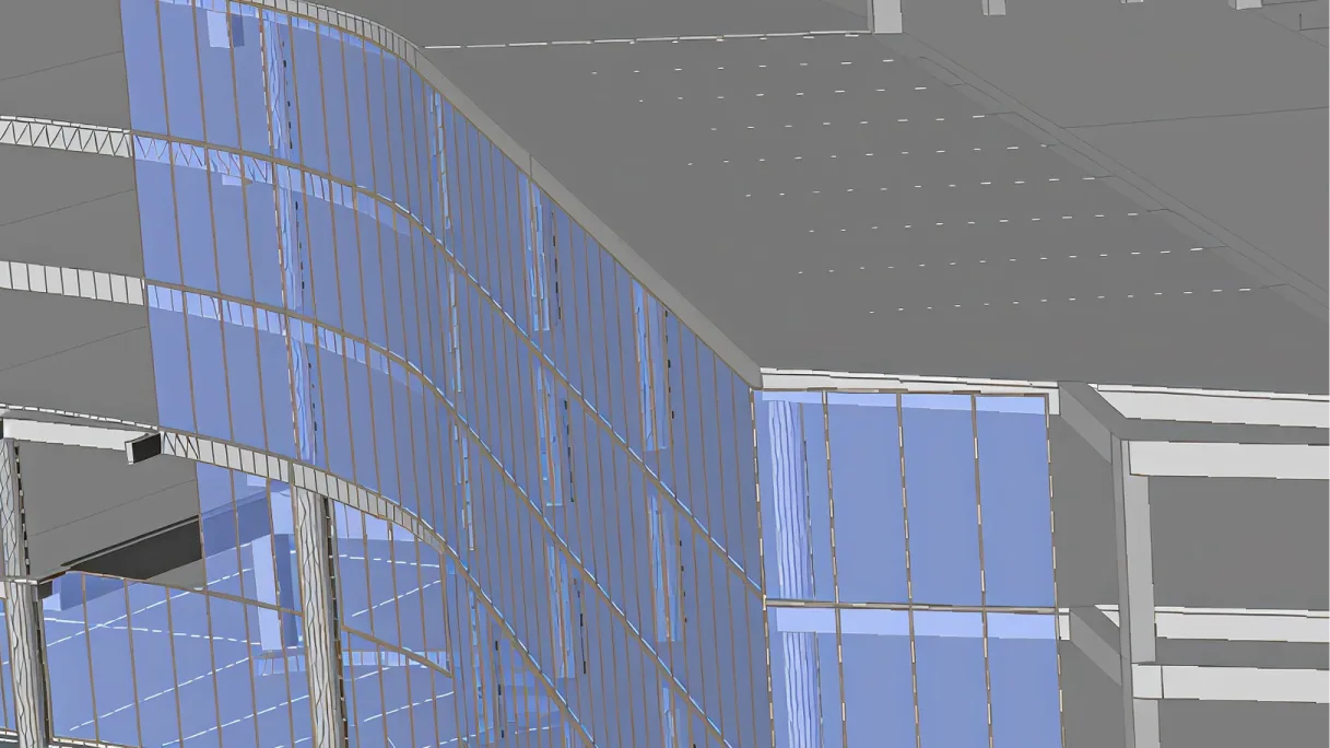 Maquette 3D d'une façade vitrée courbe dans BricsCAD BIM